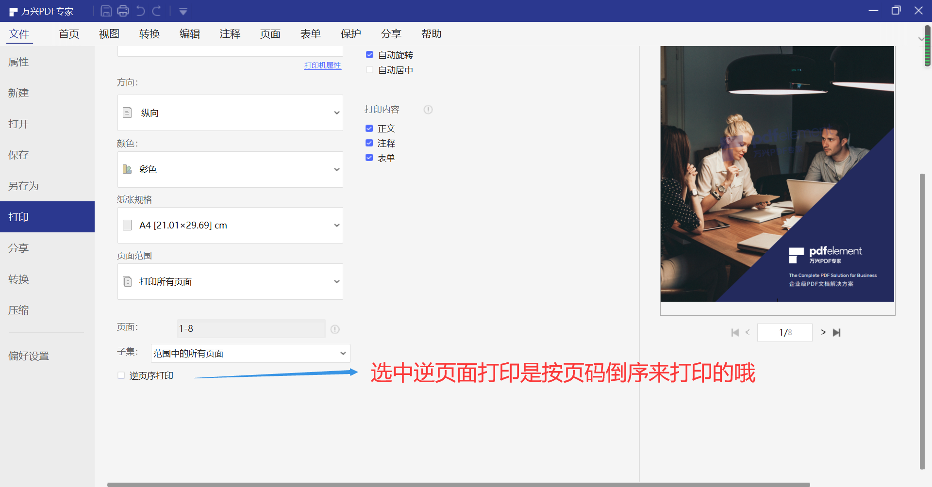 打印出来的PDF文件显示注释
