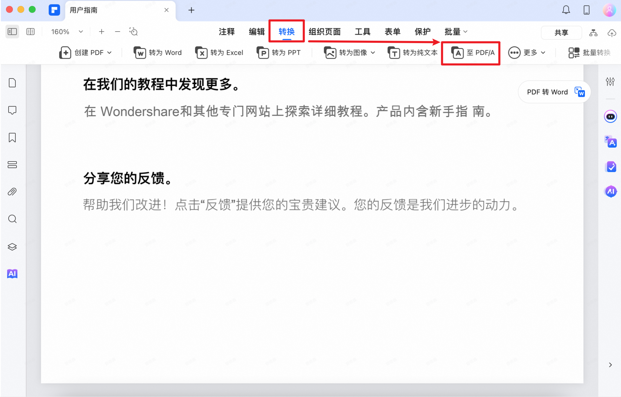 转换为PDF/A对话框